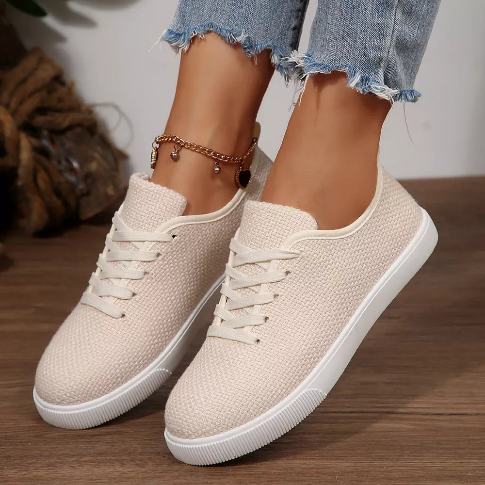 Off-white Round Toe Lace Up Sneakers