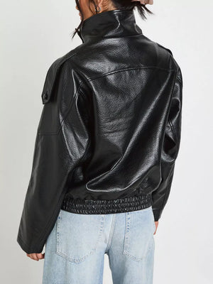 Faux Leather Moto Jacket With Asymmetrical Zip in Black