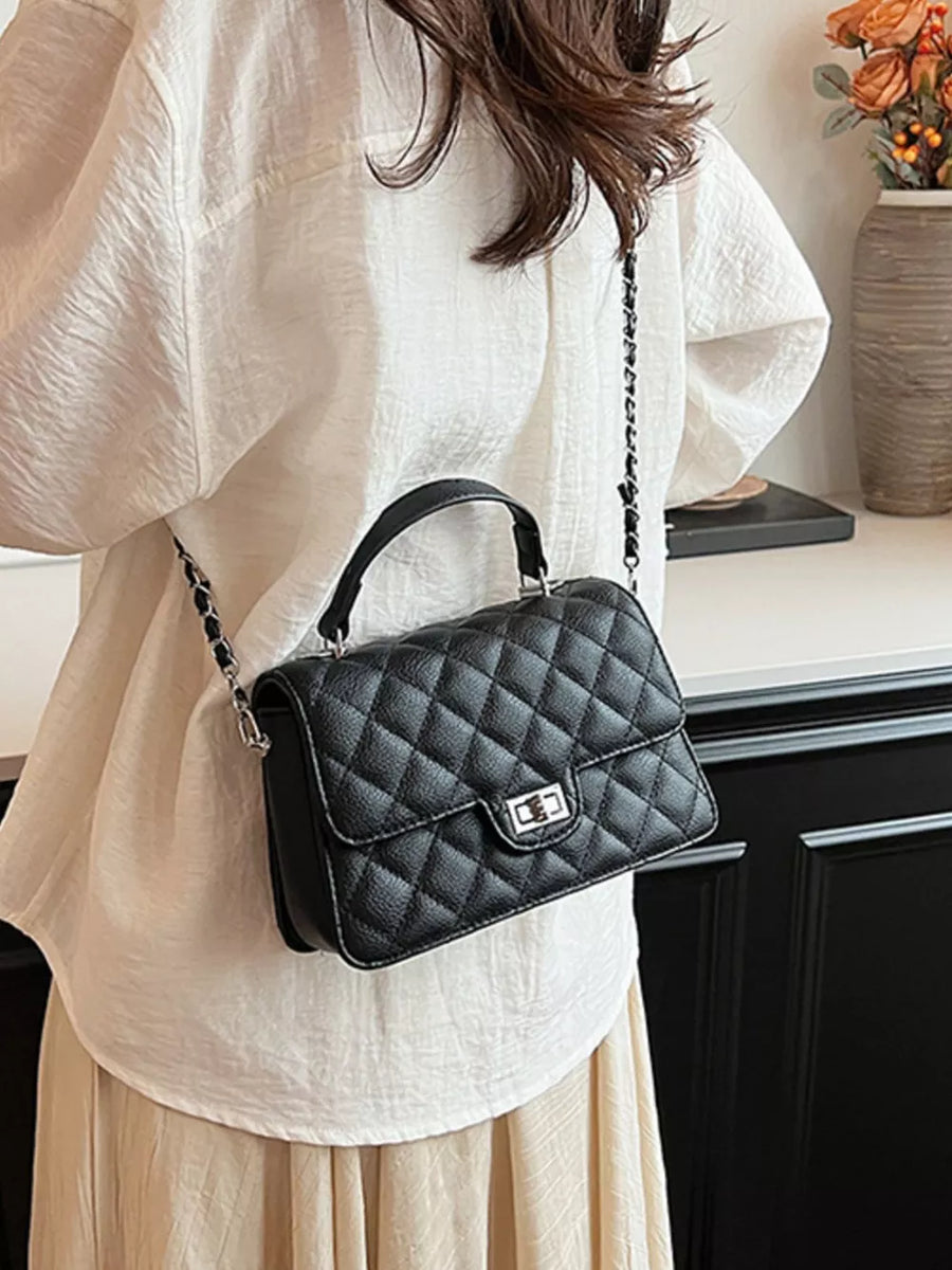 Black with Quilted Chain Strap Crossbody Bag