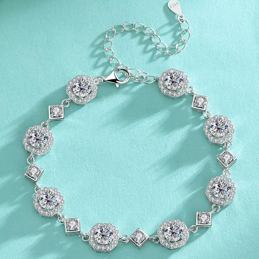 925 sterling silver,Moissanite Carat weight: 4ct Care instructions: Avoid wearin bracelet in Silver with straight silhouette