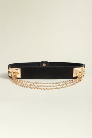 Black spiked edge chain drape belt with gold hardware