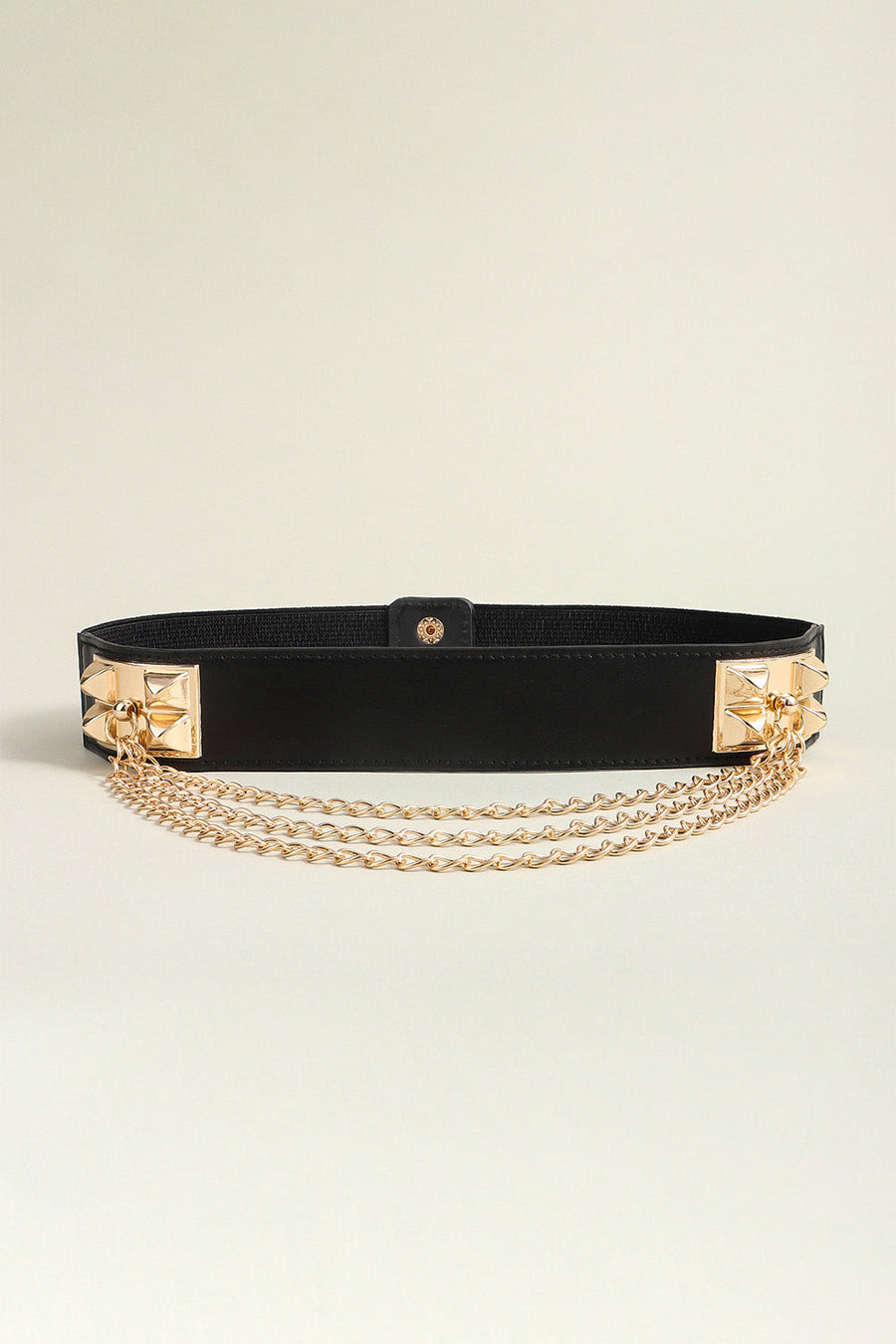 Black spiked edge chain drape belt with gold hardware