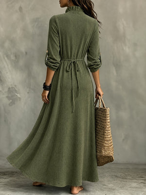 maxi dress in Burgundy with v-neck and long sleeve