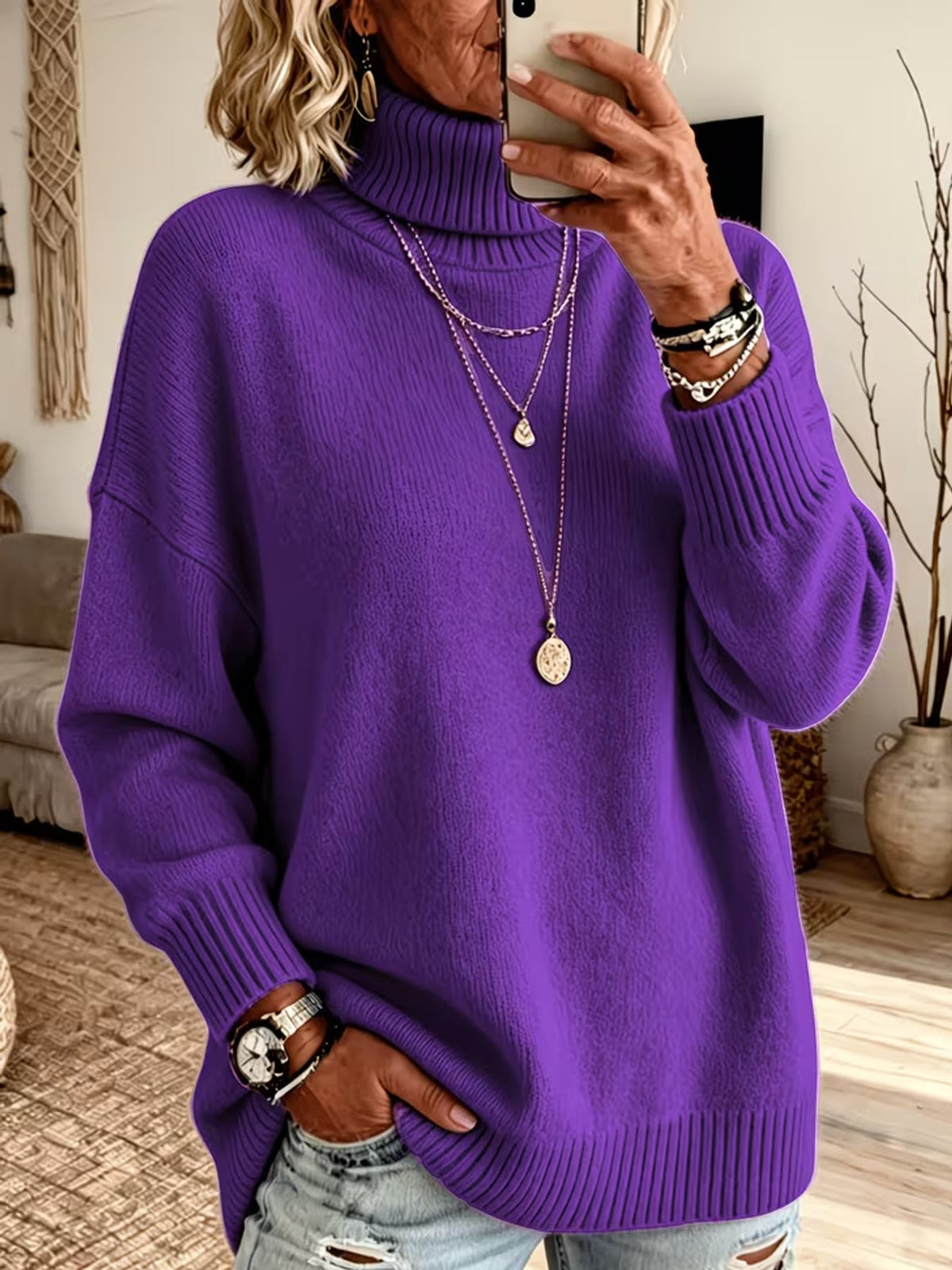 modern turtleneck sweater in Purple with turtleneck
