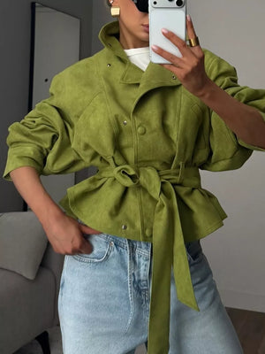 100% polyester Care instructions: Machine wash cold jacket in lime green with boxy silhouette