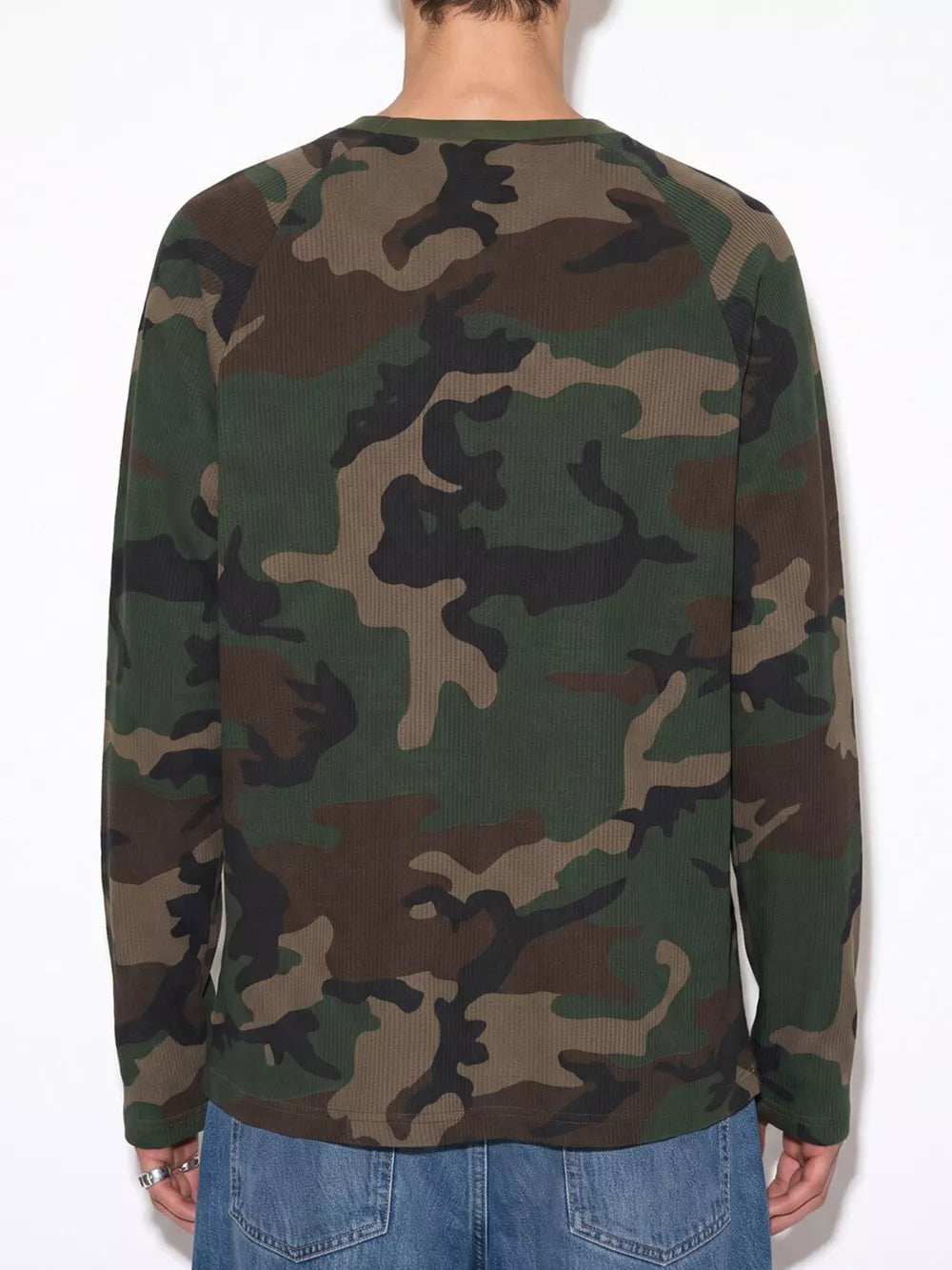 khaki t-shirt featuring waffle knit and camo