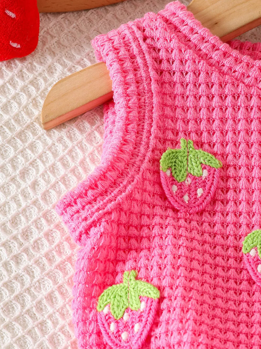 Pink with Children's Strawberry Tank And Shorts Set