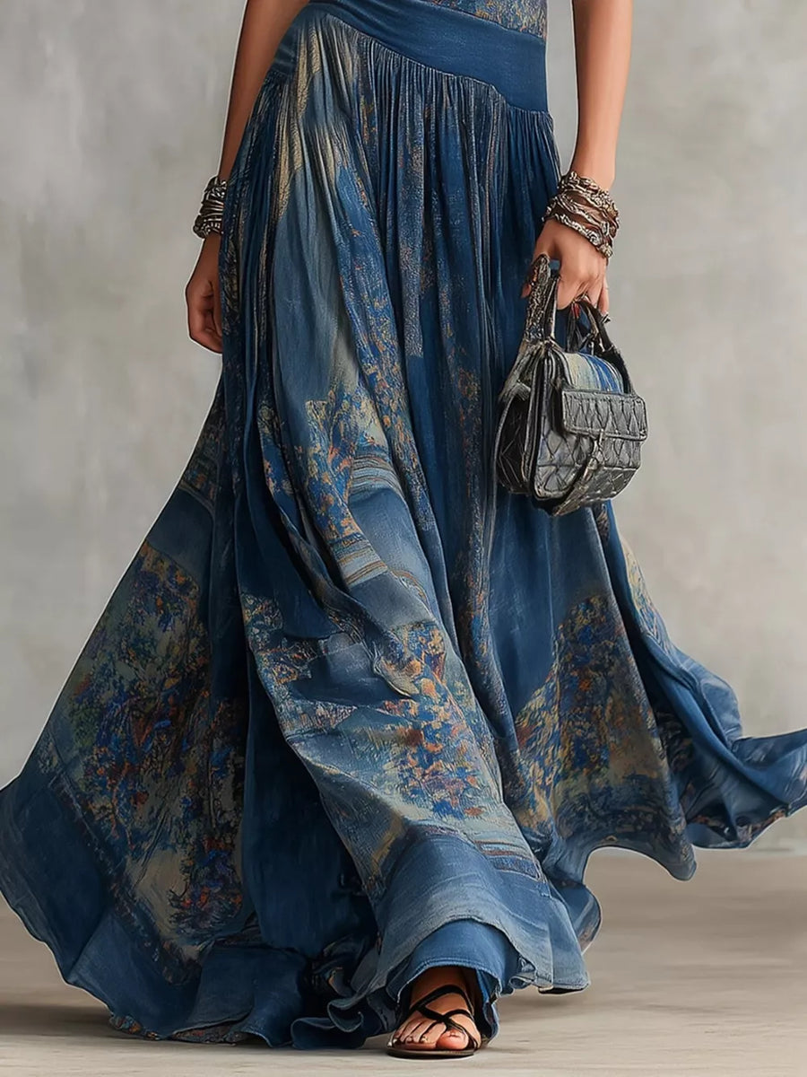 100% polyester Care instructions: Machine wash cold maxi dress in Dusty Blue with A-line silhouette
