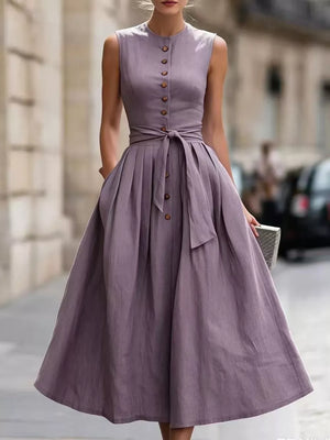 Sleeveless Button-front Belted Midi Dress Plus Size, view 13