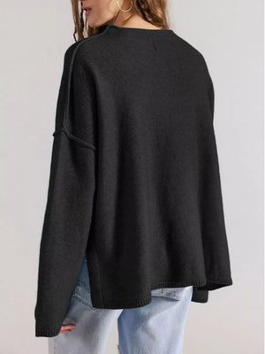 Deep Teal relaxed mock neck sweater with mock neck