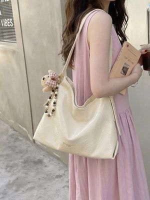 Pu Leather Shoulder Bag in Beige with shoulder strap