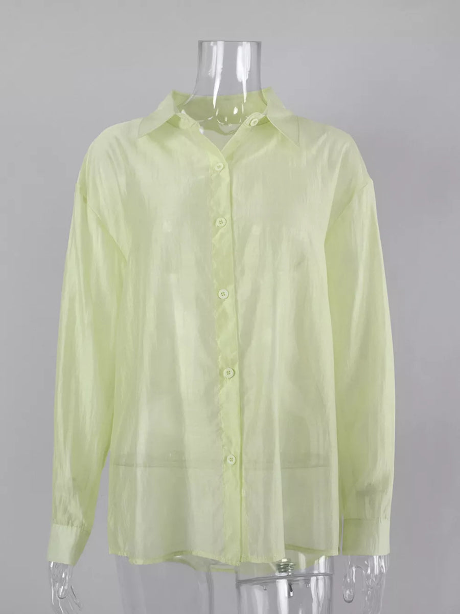 minimalist button-up shirt in Light Blue with collared