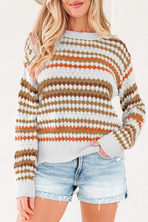 Blush Pink Striped Geometric Pattern Sweater