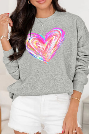 Gray crewneck sweatshirt with a colorful painted heart graphic on the front.