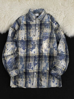 Blue Men's Plus Size Plaid Button Up Casual Shacket