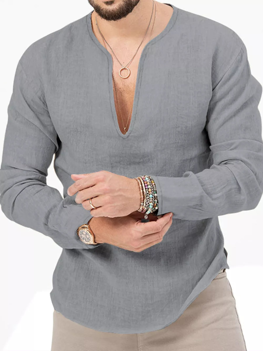 Men's Slim Fit Long Sleeve Blouse Plus Size in Black