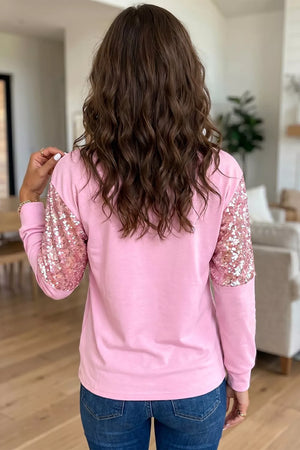 Long Sleeve Sequin Round Neck Pullover Shirt option 5