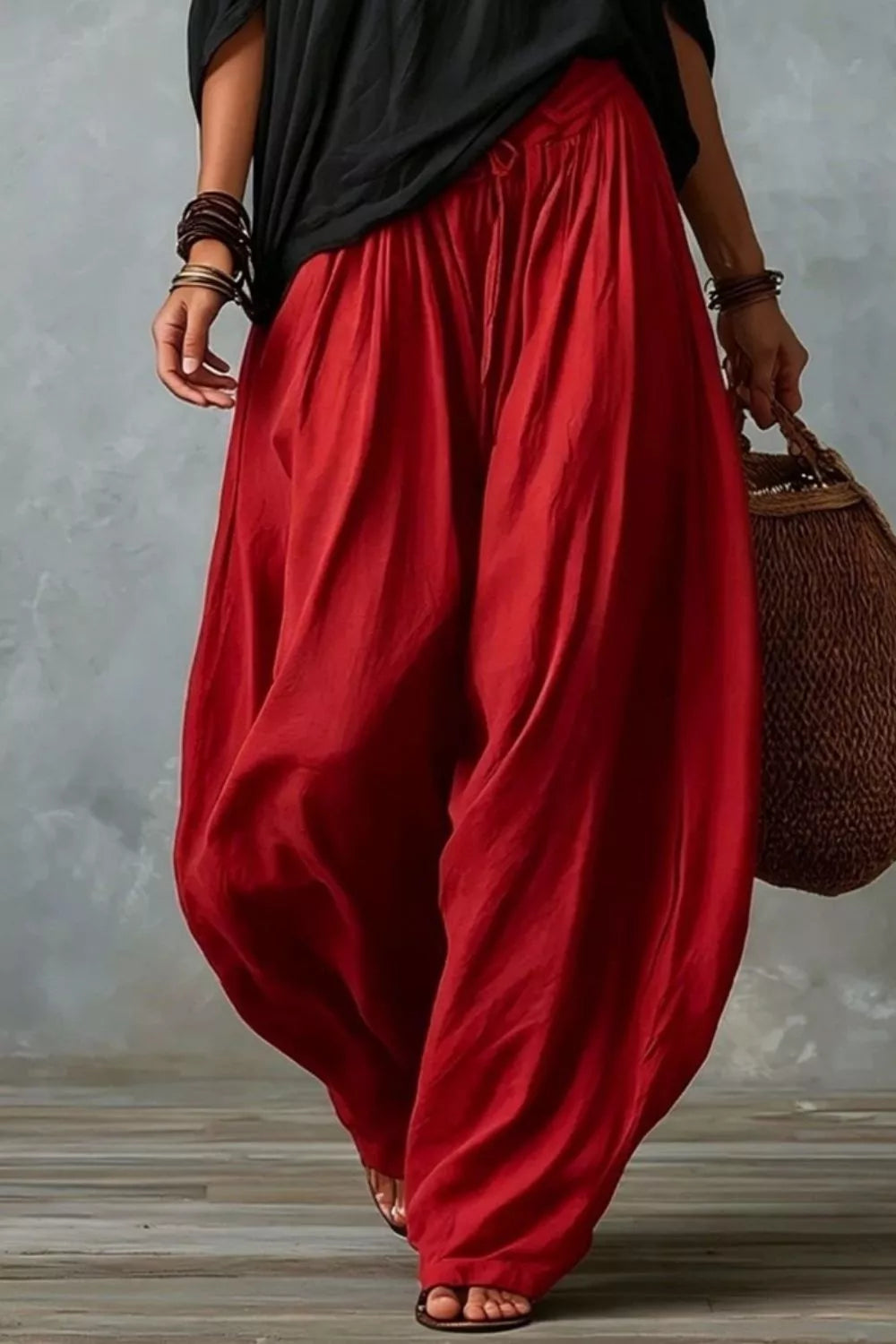 Deep Red Off-shoulder Top And Wide-leg Pants Set Plus Size