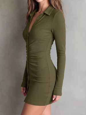 Black bodycon dress with button-front and ribbed