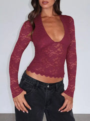 crop top in White with floral and lace