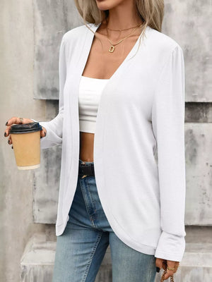 Open Front Long Sleeve Cardigan in Black with basic style