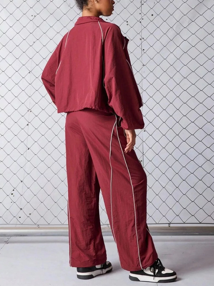 Blue tracksuit with cropped and zip-front, snap, elastic, drawstring