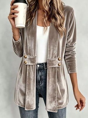Black Elegant Velvet Open-front Cardigan
