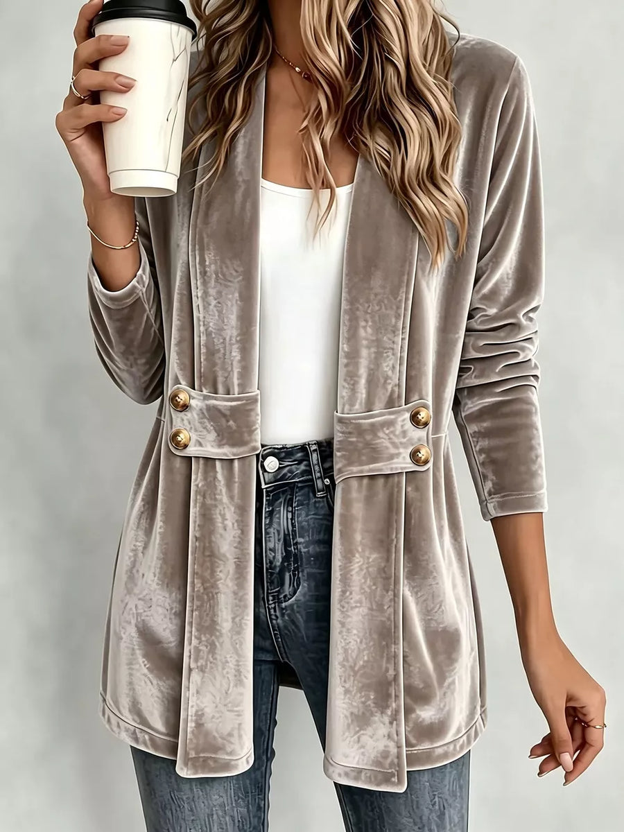 Black Elegant Velvet Open-front Cardigan