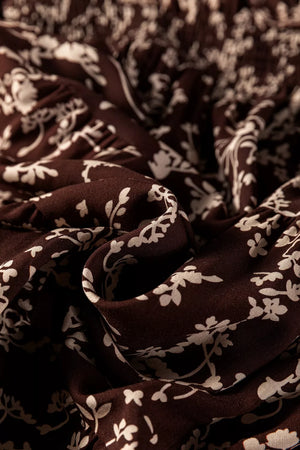 Ditsy Floral Print Split Neck Mini Dress in Coffee Brown, view 12