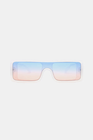 Sunset Gradient Rectangular Sunglasses in white with blue and pink gradient lenses