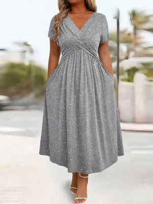 Red midi dress featuring twisted and polka dot