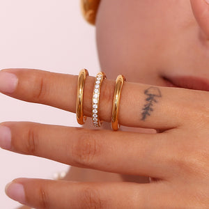 18K Gold-Plated Stainless Steel Zircon Ring Set in clear with 3-piece set