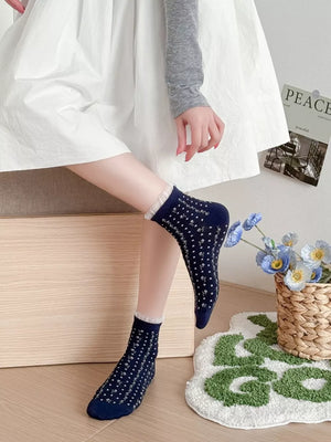 navy blue socks with ditsy-floral and N/A