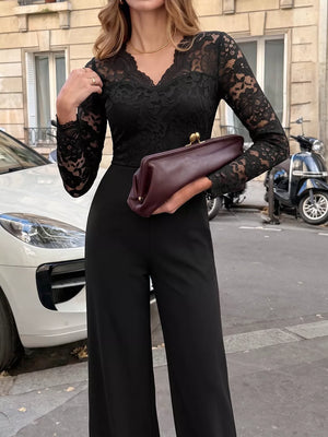 Black jumpsuit featuring lace and lace