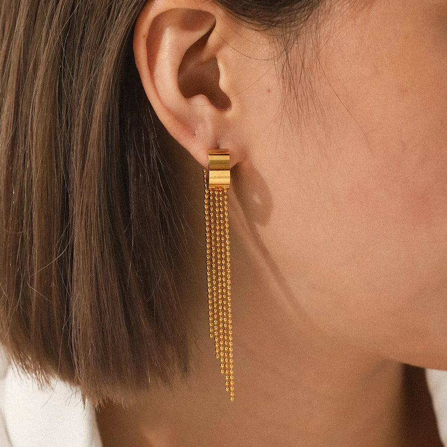 18k Gold-plated Tassel Chain Earrings in gold with tassel