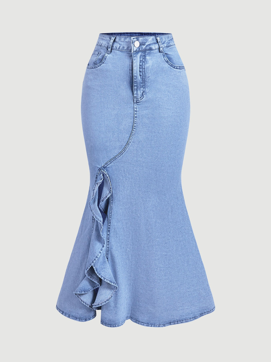 maxi skirt in light blue featuring buttoned and mermaid fit