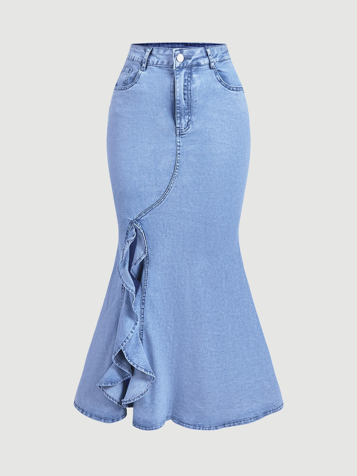 maxi skirt in light blue featuring buttoned and mermaid fit