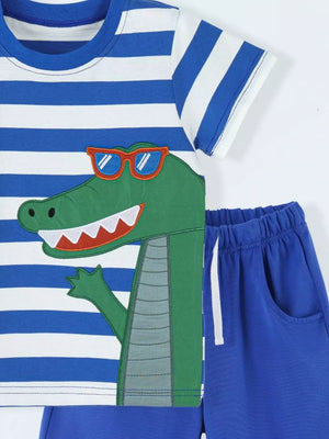 Children's Striped Crocodile T-shirt And Shorts Set option 3