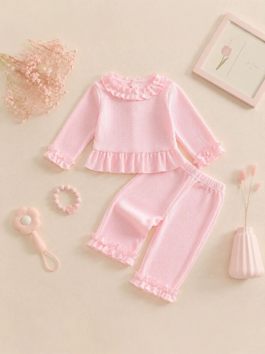 romantic pajama set in Apricot Color with round neck