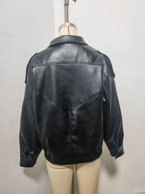 Black with Zip-up Faux Leather Moto Jacket