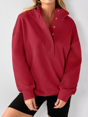 Half Snap Dropped Shoulder Hoodie in Black with dropped shoulder
