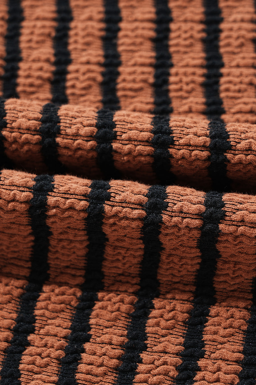 Caramel Textured Henley Stripe Knit Top