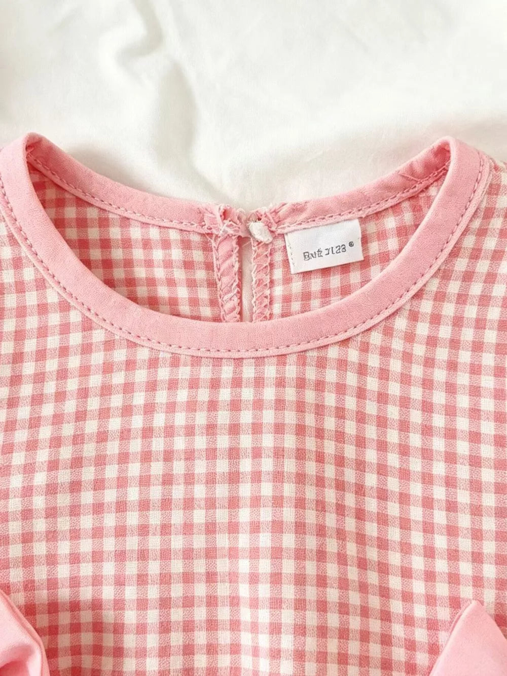 Pink Children's Ruffled Plaid Top And Pants Set