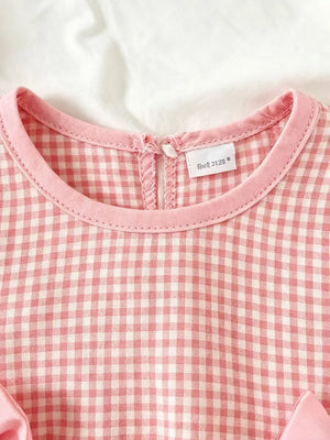 Pink Children's Ruffled Plaid Top And Pants Set