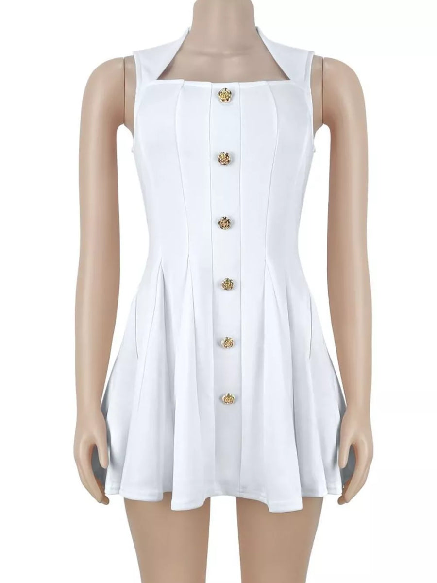 Black A-line mini dress with square neck