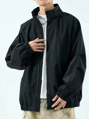 95%polyester, 5%spandex Care instructions: Machine wash cold windbreaker in Black with relaxed silhouette