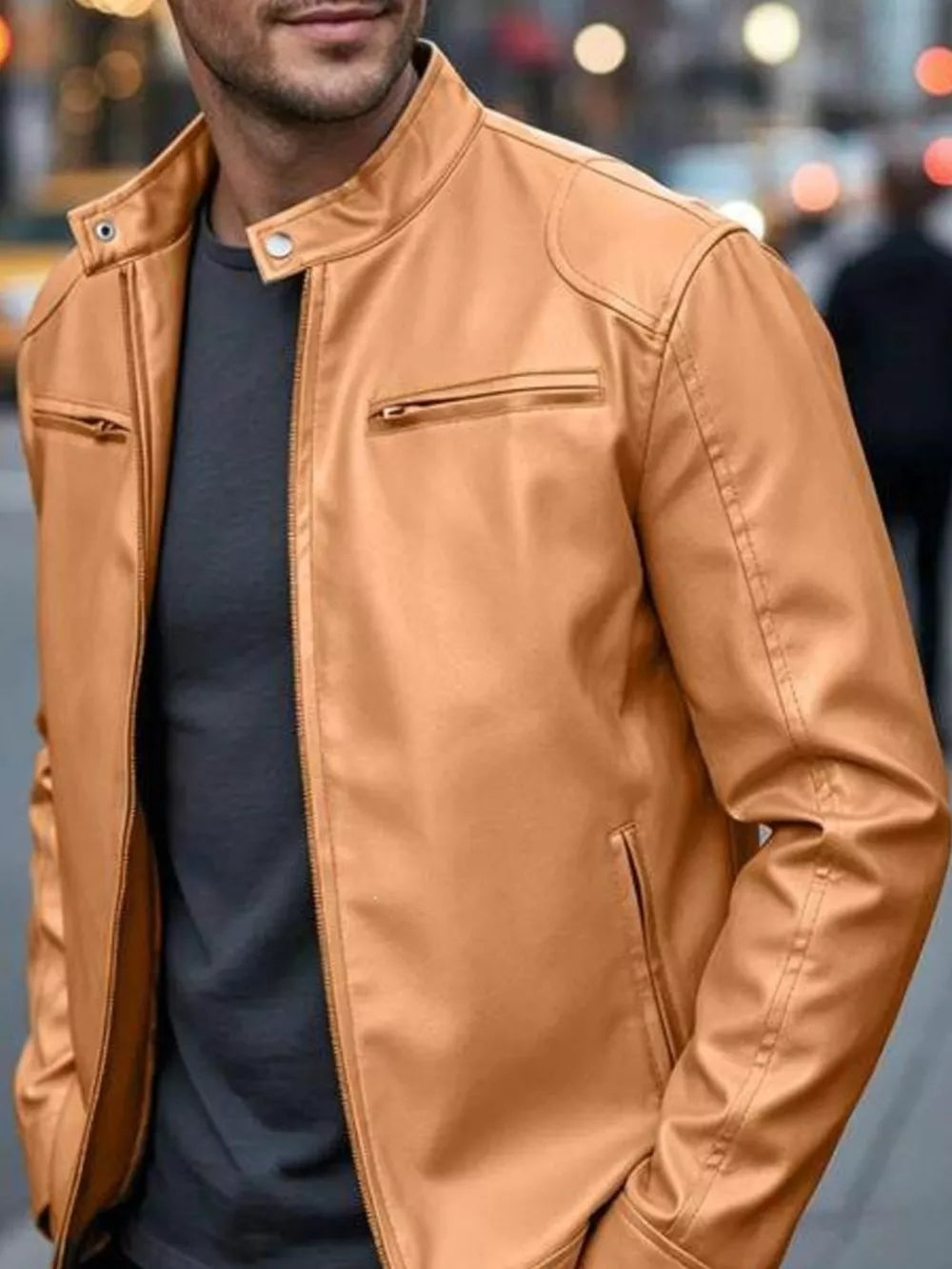 Sherbet Men's Full Size Faux Leather Bomber Jacket
