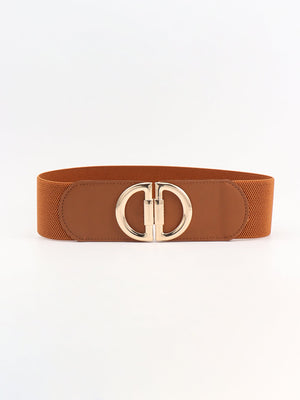 Caramel elastic belt with double D gold buckle