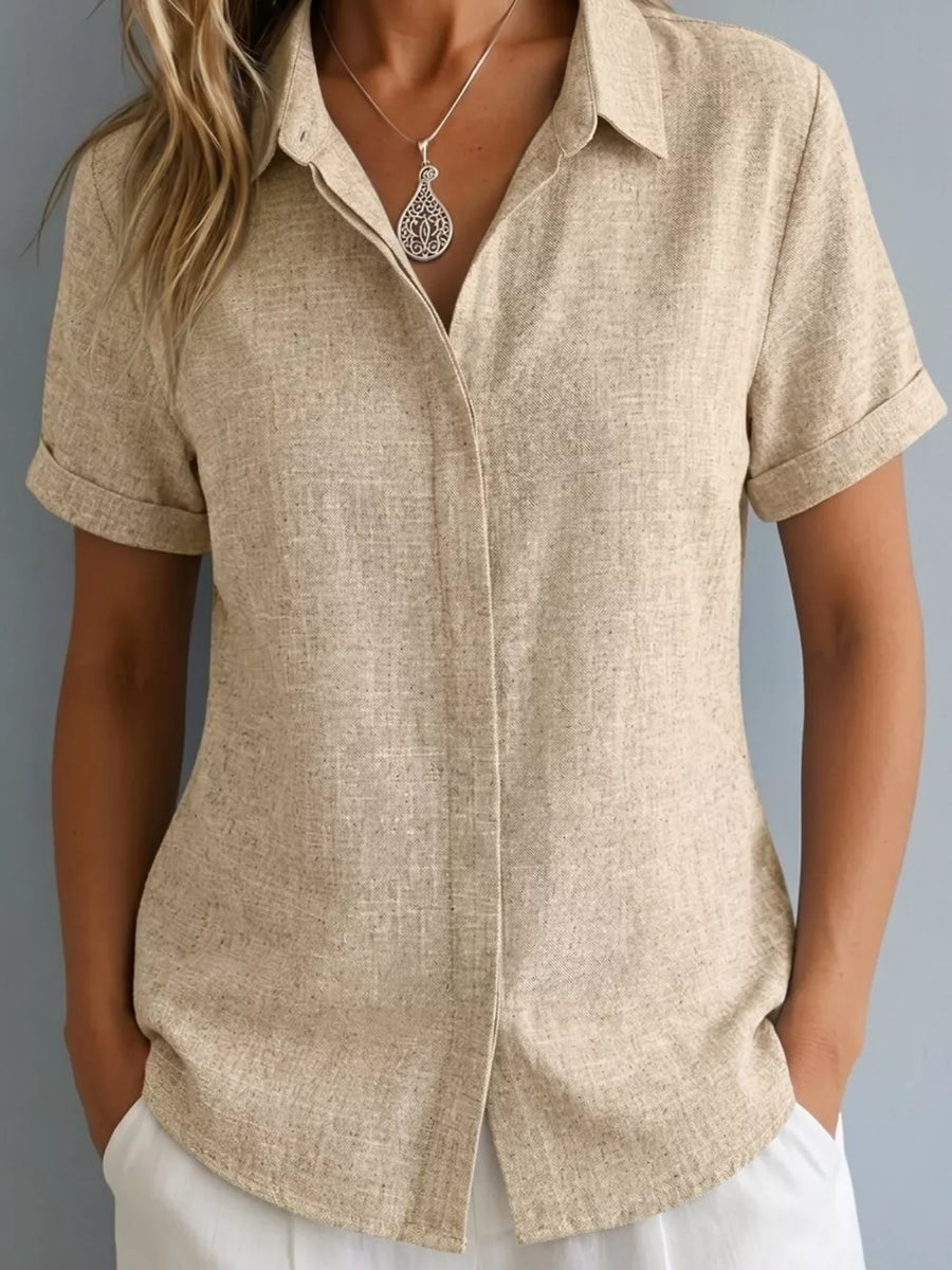 Gray Full Size Collared Short Sleeve Shirt Plus Size