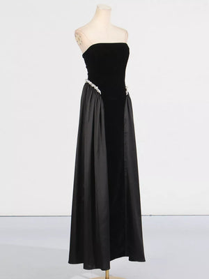 Black with Lace Up Back Tube Maxi Dress